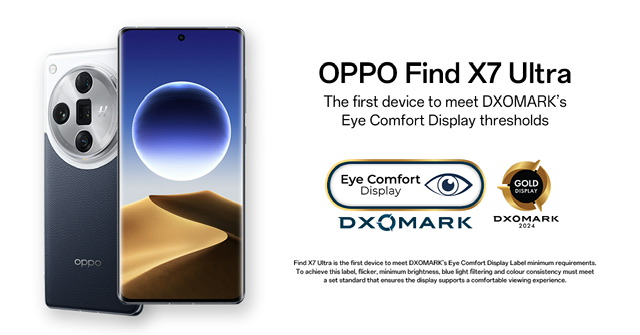 OPPO Find X7 Ultra เป็นรายแรกที่ได้รับเครื่องหมาย DXOMARK Eye Comfort Display